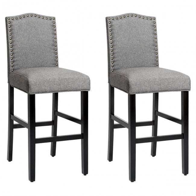 Set of 2 Bar Stools 30 Inch Upholstered Kitchen Nailhead Bar Chairs