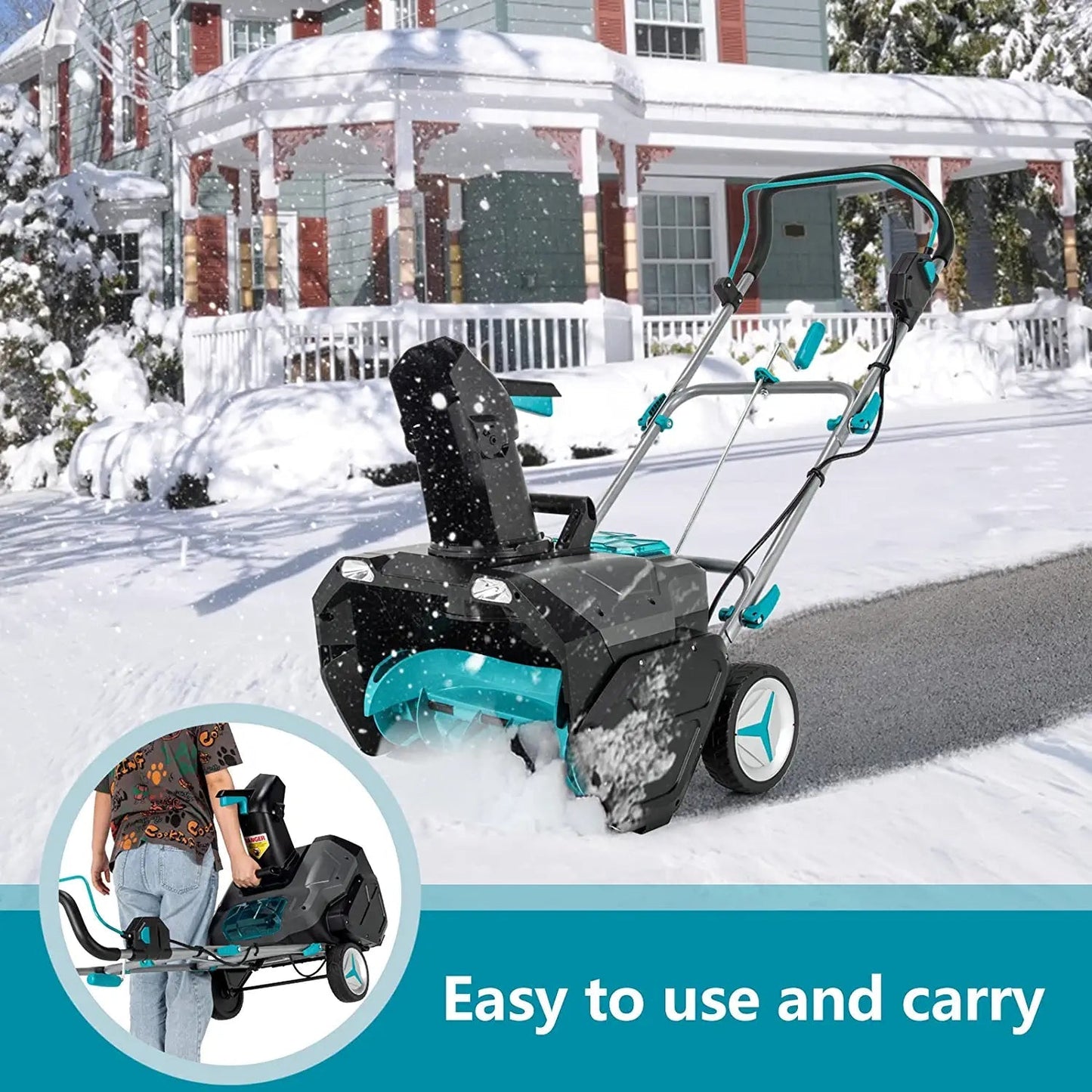 40V Cordless Snow Blower 20 Inch Snow Thrower with Dual LED Lights and 2 Battery for Yard Driveway