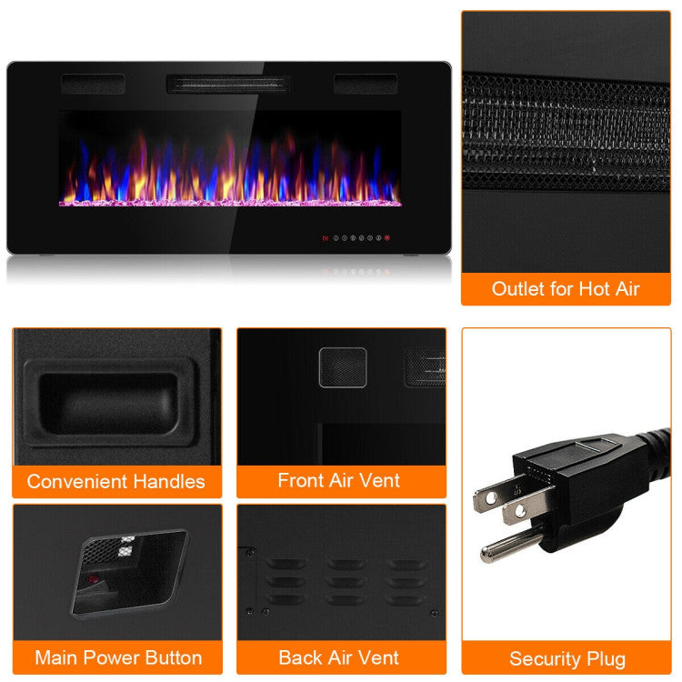 42 Inch Recessed Ultra Thin Electric Fireplace Wall Mounted Electric Heater with Touch Screen and Remote Control