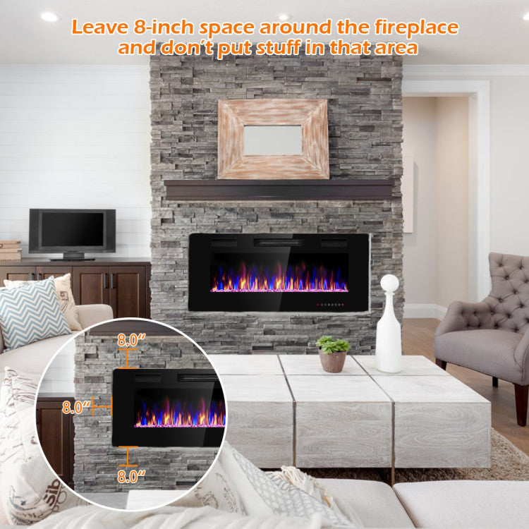 42 Inch Recessed Ultra Thin Electric Fireplace Wall Mounted Electric Heater with Touch Screen and Remote Control