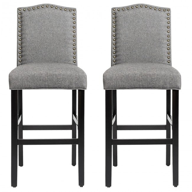 Set of 2 Bar Stools 30 Inch Upholstered Kitchen Nailhead Bar Chairs