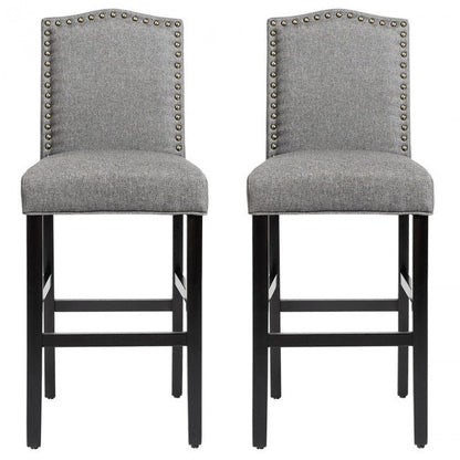 Set of 2 Bar Stools 30 Inch Upholstered Kitchen Nailhead Bar Chairs