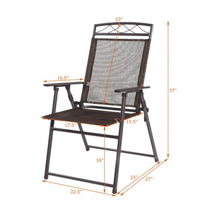 Set of 4 Patio Folding Sling Chairs Steel Camping Deck