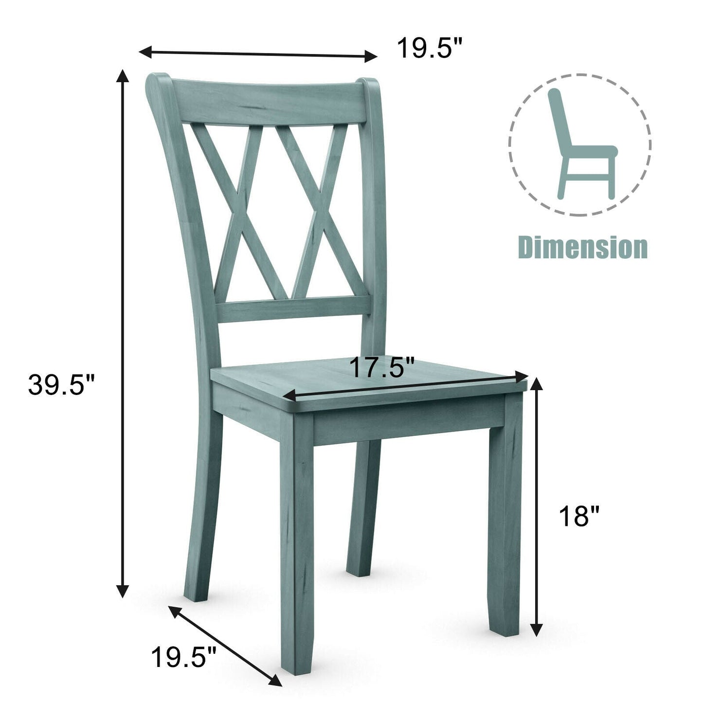 Set of 2 X-Back Dining Chair- Mint green