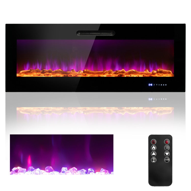 50/60 Inch Wall Mounted Recessed Electric Fireplace Heater with Remote Control and Touch Screen