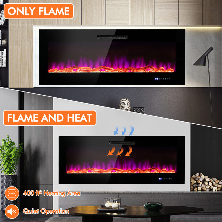 50/60 Inch Wall Mounted Recessed Electric Fireplace Heater with Remote Control and Touch Screen