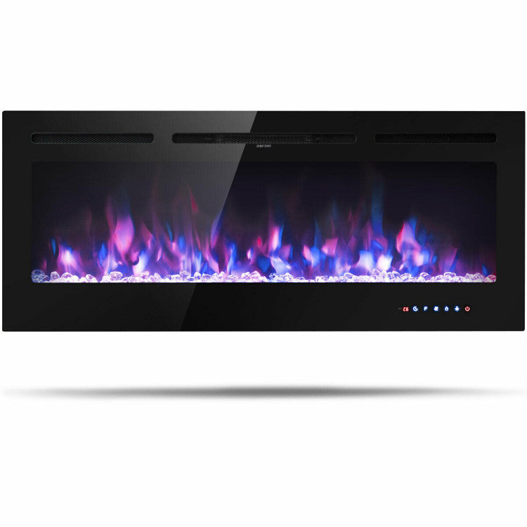 50 Inch Electric Fireplace 750/1500W Wall Mounted and Recessed Fireplace Heater with Remote Control