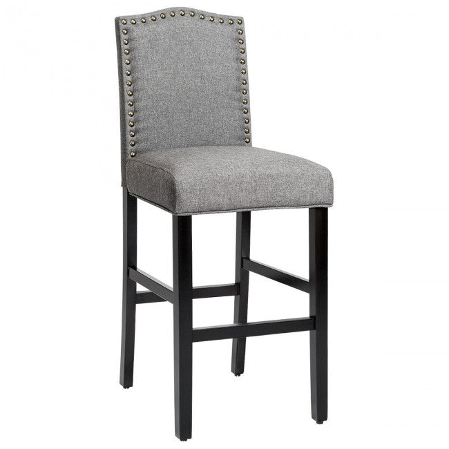 Set of 2 Bar Stools 30 Inch Upholstered Kitchen Nailhead Bar Chairs