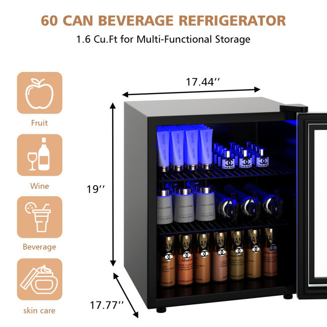 60 Can Freestanding Mini Wine Cooler Refrigerator Intelligent Beverage Fridge with Adjustable Temperature Control