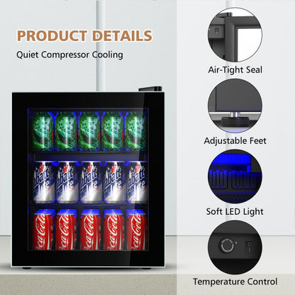 60 Can Freestanding Mini Wine Cooler Refrigerator Intelligent Beverage Fridge with Adjustable Temperature Control