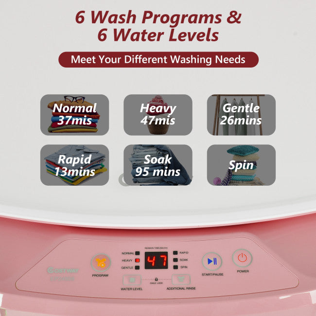 8lbs Portable Fully Automatic Washing Machine Compact Laundry Washer and Dryer with Drain Pump