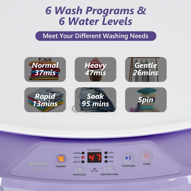 8lbs Portable Fully Automatic Washing Machine Compact Laundry Washer and Dryer with Drain Pump