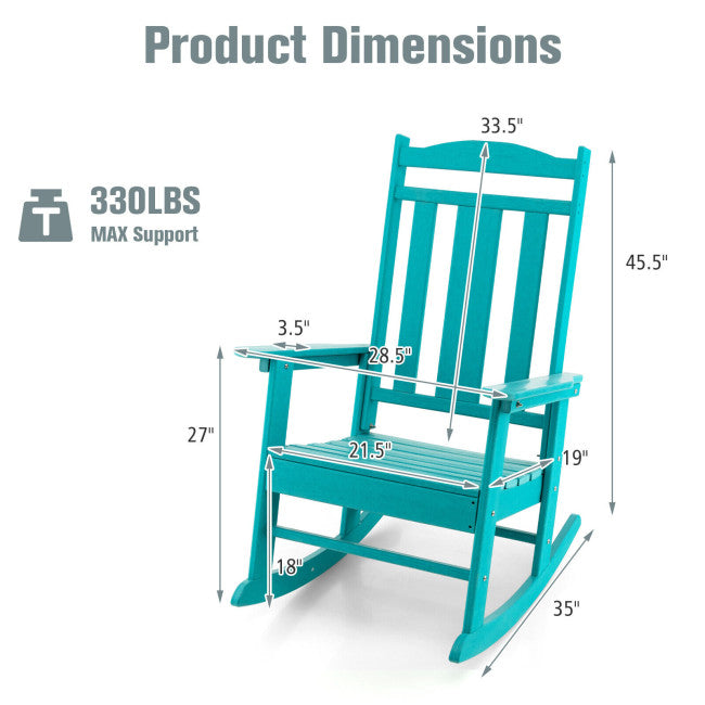 All-Weather Patio Rocking Chair Outdoor HDPE Rocker Chair with 330 lbs Weight Capacity