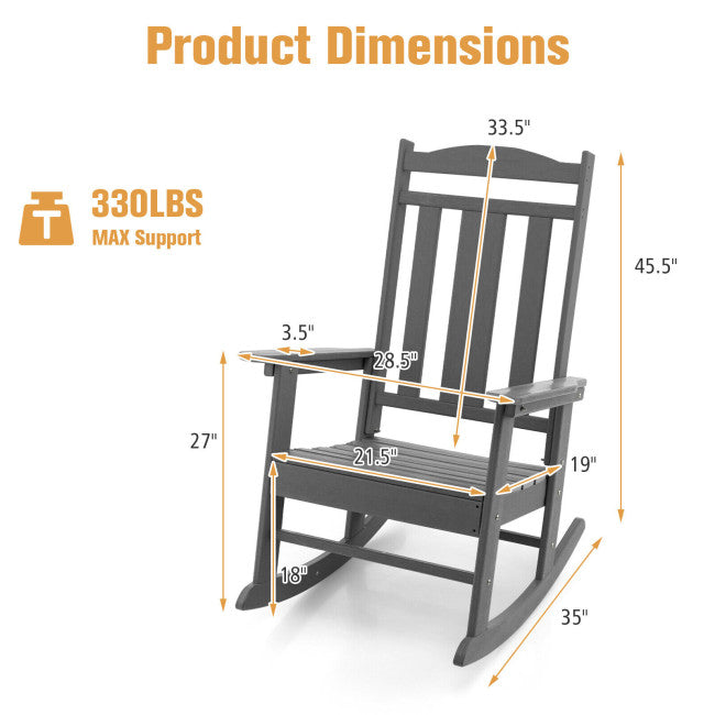 All-Weather Patio Rocking Chair Outdoor HDPE Rocker Chair with 330 lbs Weight Capacity