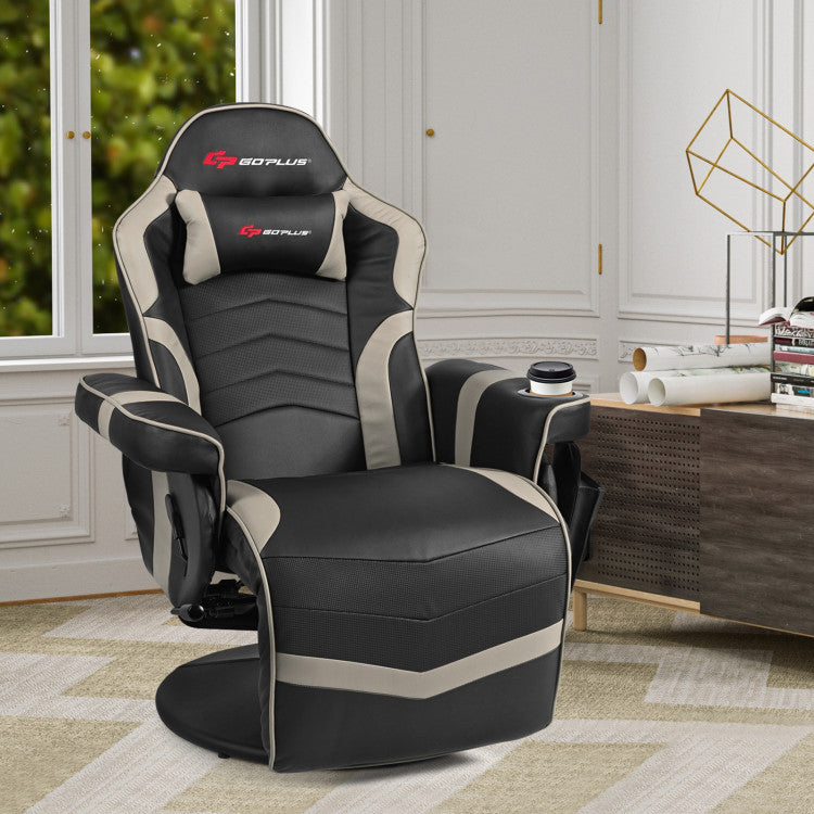 Ergonomic High Back PU Leather Computer Office Chair Swivel Massage Gaming Recliner with Adjustable Backrest and Footrest