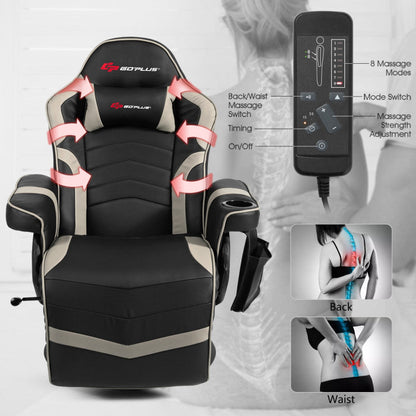 Ergonomic High Back PU Leather Computer Office Chair Swivel Massage Gaming Recliner with Adjustable Backrest and Footrest