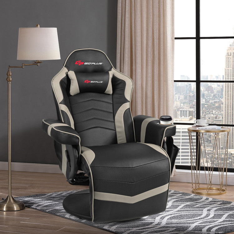 Ergonomic High Back PU Leather Computer Office Chair Swivel Massage Gaming Recliner with Adjustable Backrest and Footrest