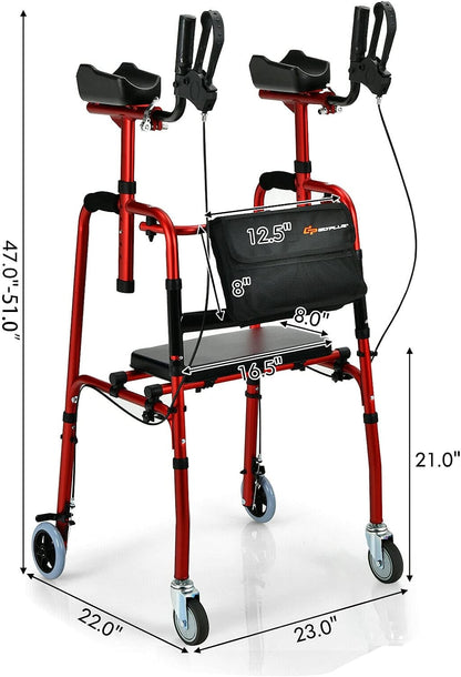 Folding Upright Walker Heavy Duty Stand Up Rollator Walker with Storage Bag and Flip-Up Brakes