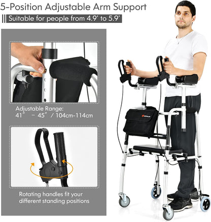 Folding Upright Walker Heavy Duty Stand Up Rollator Walker with Storage Bag and Flip-Up Brakes