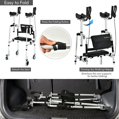 Folding Upright Walker Heavy Duty Stand Up Rollator Walker with Storage Bag and Flip-Up Brakes