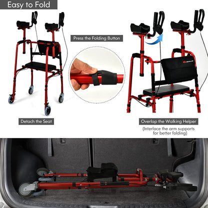 Folding Upright Walker Heavy Duty Stand Up Rollator Walker with Storage Bag and Flip-Up Brakes