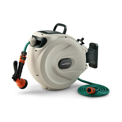 Garden Retractable Hose Reel Wall Mounted 1/2 Inch 49 Feet Any Length with Self-Lock Design and Hose Nozzle