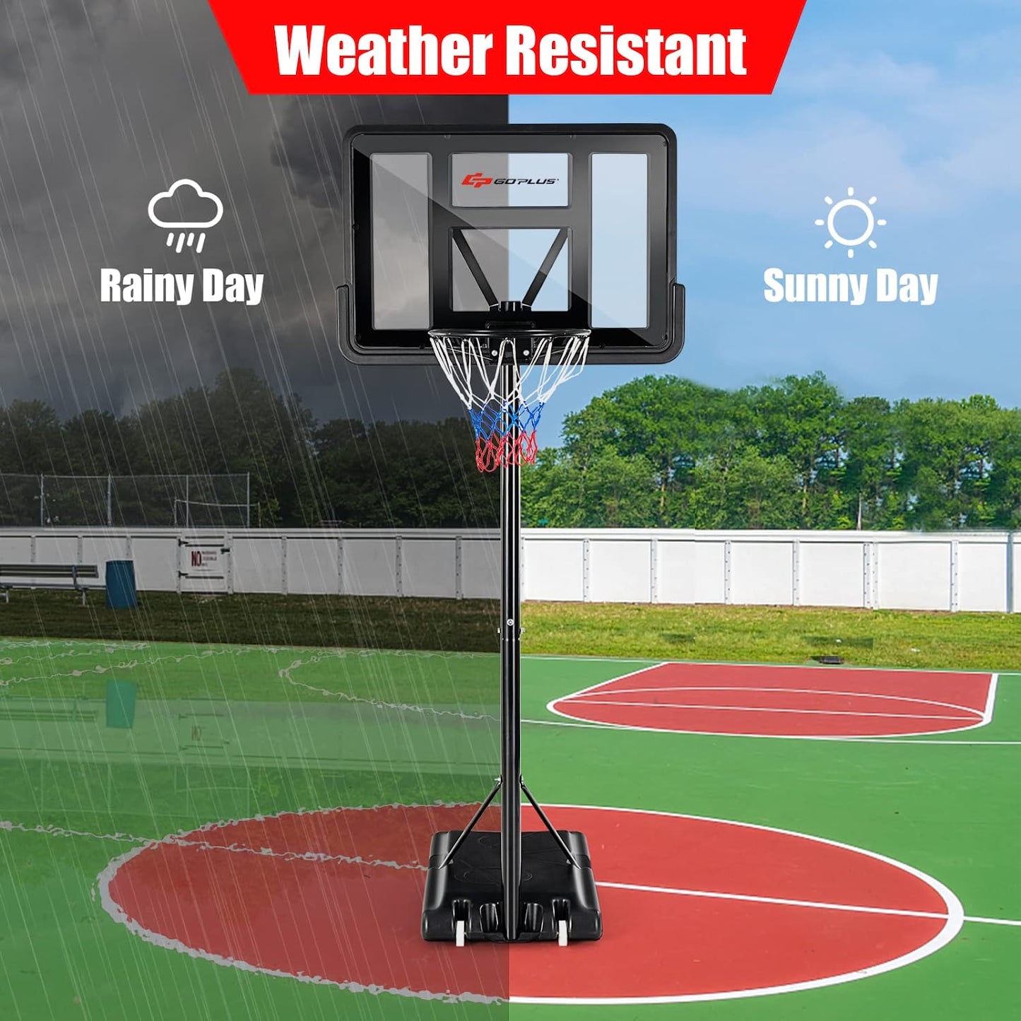 Outdoor Portable Basketball Hoop Stand Goal System with Adjustable Height and Shatterproof Backboard