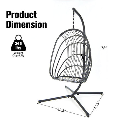 Patio Swing Egg Chair Folding Basket Chair Hanging Hammock with Soft Pillow and Cushion