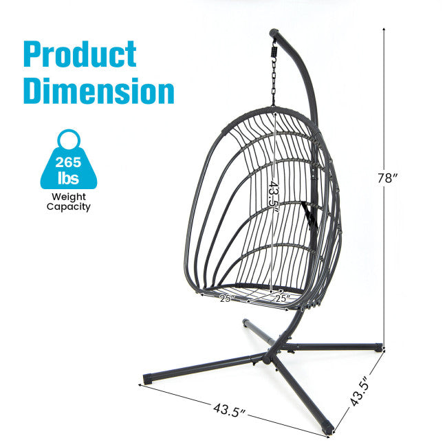 Patio Swing Egg Chair Folding Basket Chair Hanging Hammock with Soft Pillow and Cushion