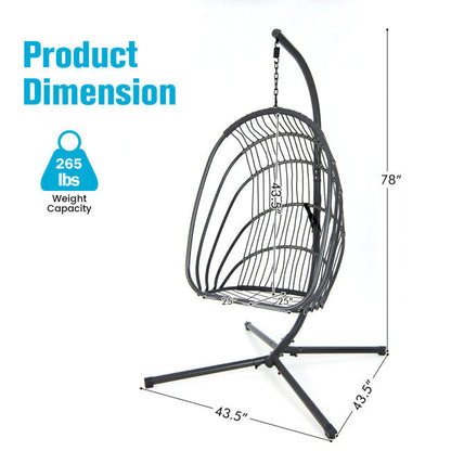 Patio Swing Egg Chair Folding Basket Chair Hanging Hammock with Soft Pillow and Cushion