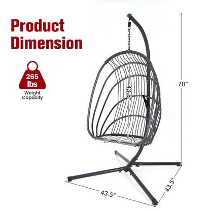 Patio Swing Egg Chair Folding Basket Chair Hanging Hammock with Soft Pillow and Cushion