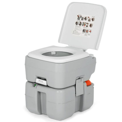 Portable 5.3 Gallons Travel Toilet Seat Waste Tank with Piston Pump Flush and Level Indicator for RV Camping Hiking