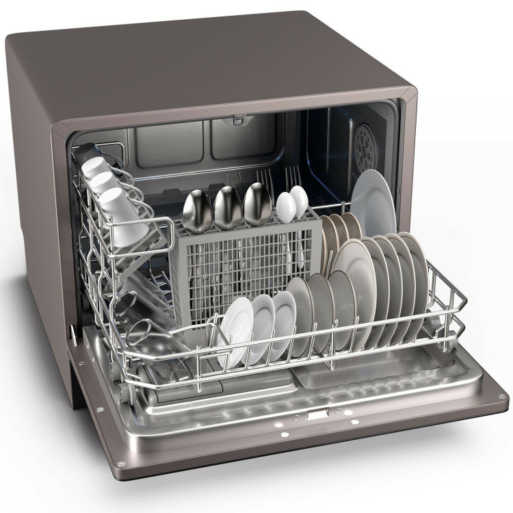 Portable Compact Countertop or Built-in Dishwasher Machine with Hot Air Preserve Function and 5 Washing Modes