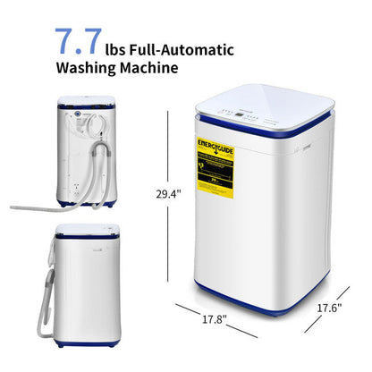 Portable Full Automatic Washing Machine 7.7lbs Compact Washer with 24-Hour Delay Function