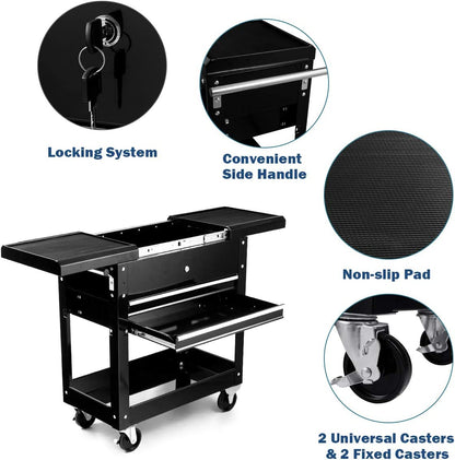 Portable Rolling Tool Cart 2-Drawer Tool Box Storage Cabinet with Wheels for Garage Warehouse