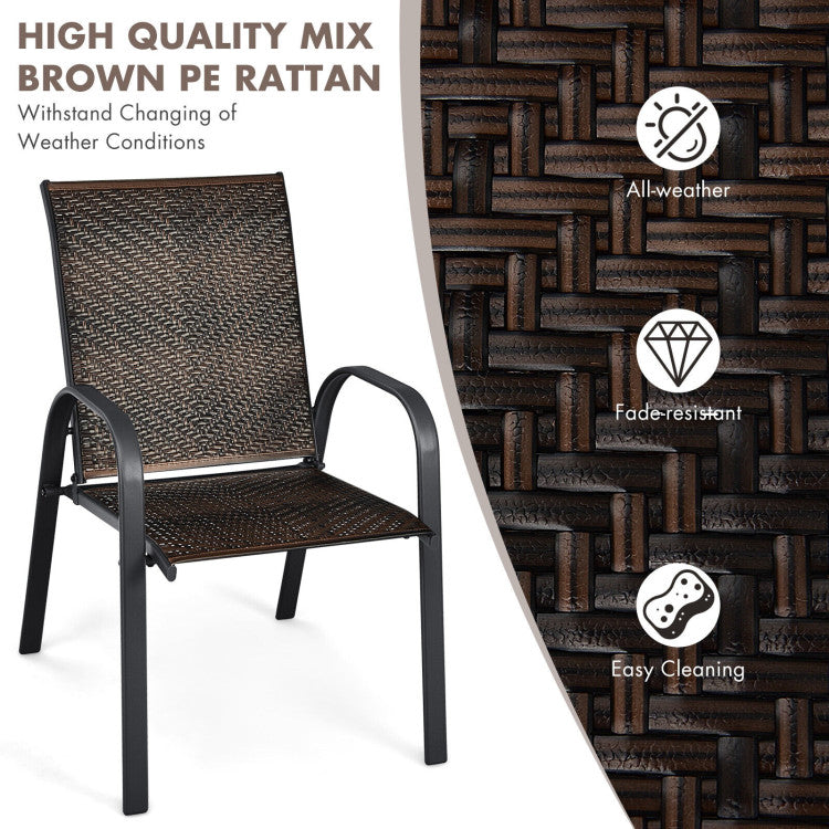 Set of 6 Outdoor Rattan Dining Chairs Patio PE Wicker Stackable Chairs with Sturdy Steel Frame