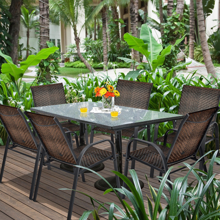 Set of 6 Outdoor Rattan Dining Chairs Patio PE Wicker Stackable Chairs with Sturdy Steel Frame