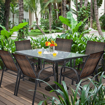 Set of 6 Outdoor Rattan Dining Chairs Patio PE Wicker Stackable Chairs with Sturdy Steel Frame