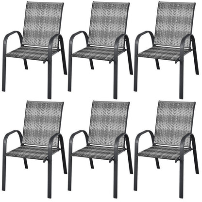 Set of 6 Outdoor Rattan Dining Chairs Patio PE Wicker Stackable Chairs with Sturdy Steel Frame