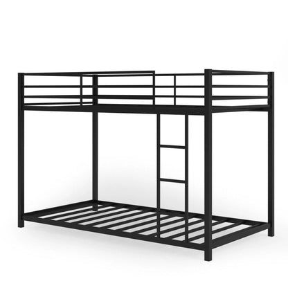 Twin Over Twin Metal Bunk Bed Classic Bed Frame Platform with Side Ladder and Guard Rails