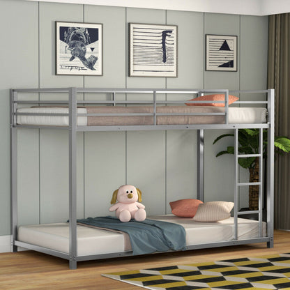 Twin Over Twin Metal Bunk Bed Classic Bed Frame Platform with Side Ladder and Guard Rails