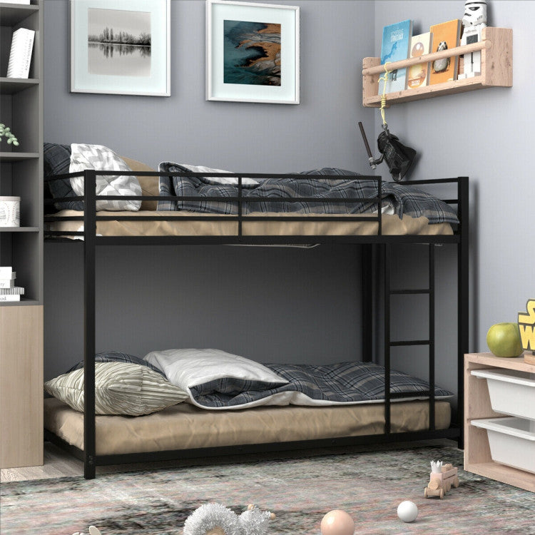 Twin Over Twin Metal Bunk Bed Classic Bed Frame Platform with Side Ladder and Guard Rails