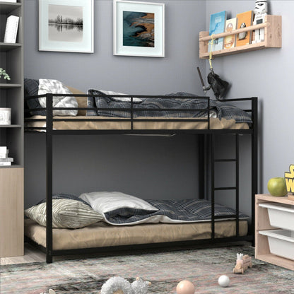 Twin Over Twin Metal Bunk Bed Classic Bed Frame Platform with Side Ladder and Guard Rails