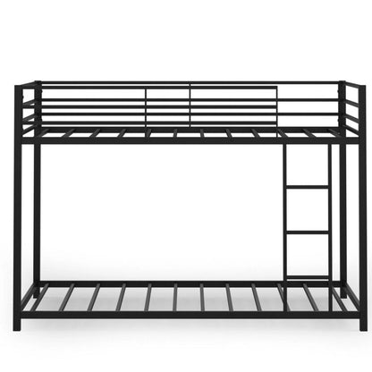 Twin Over Twin Metal Bunk Bed Classic Bed Frame Platform with Side Ladder and Guard Rails