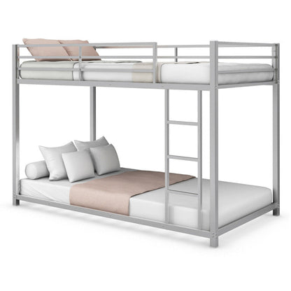 Twin Over Twin Metal Bunk Bed Classic Bed Frame Platform with Side Ladder and Guard Rails