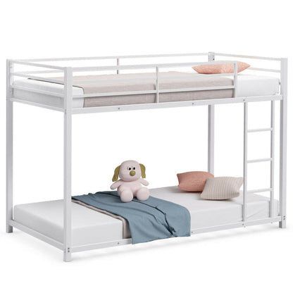 Twin Over Twin Metal Bunk Bed Classic Bed Frame Platform with Side Ladder and Guard Rails