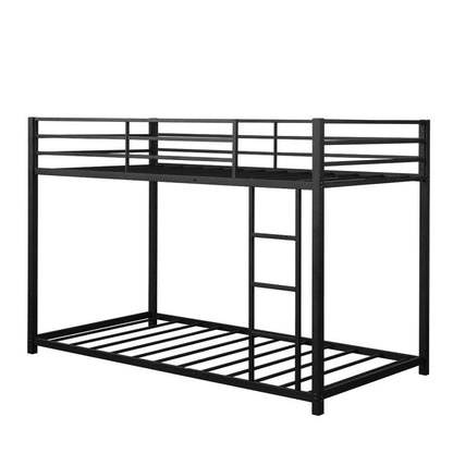 Twin Over Twin Metal Bunk Bed Classic Bed Frame Platform with Side Ladder and Guard Rails