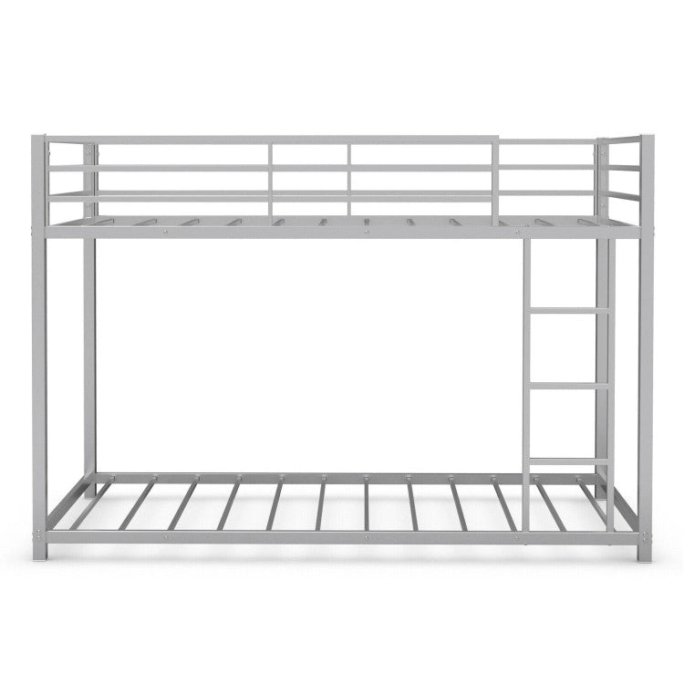 Twin Over Twin Metal Bunk Bed Classic Bed Frame Platform with Side Ladder and Guard Rails