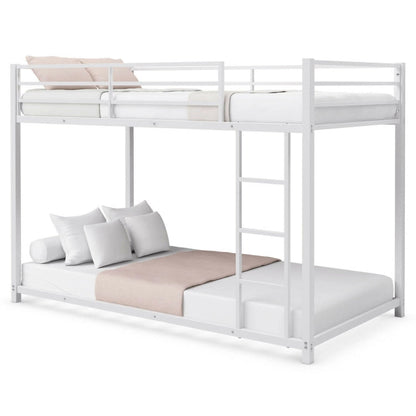 Twin Over Twin Metal Bunk Bed Classic Bed Frame Platform with Side Ladder and Guard Rails