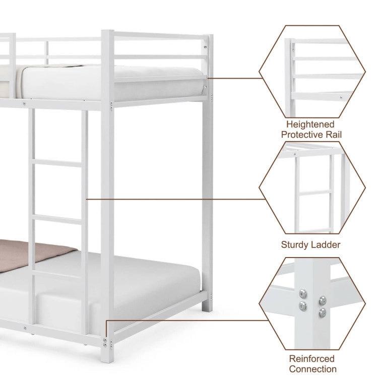 Twin Over Twin Metal Bunk Bed Classic Bed Frame Platform with Side Ladder and Guard Rails